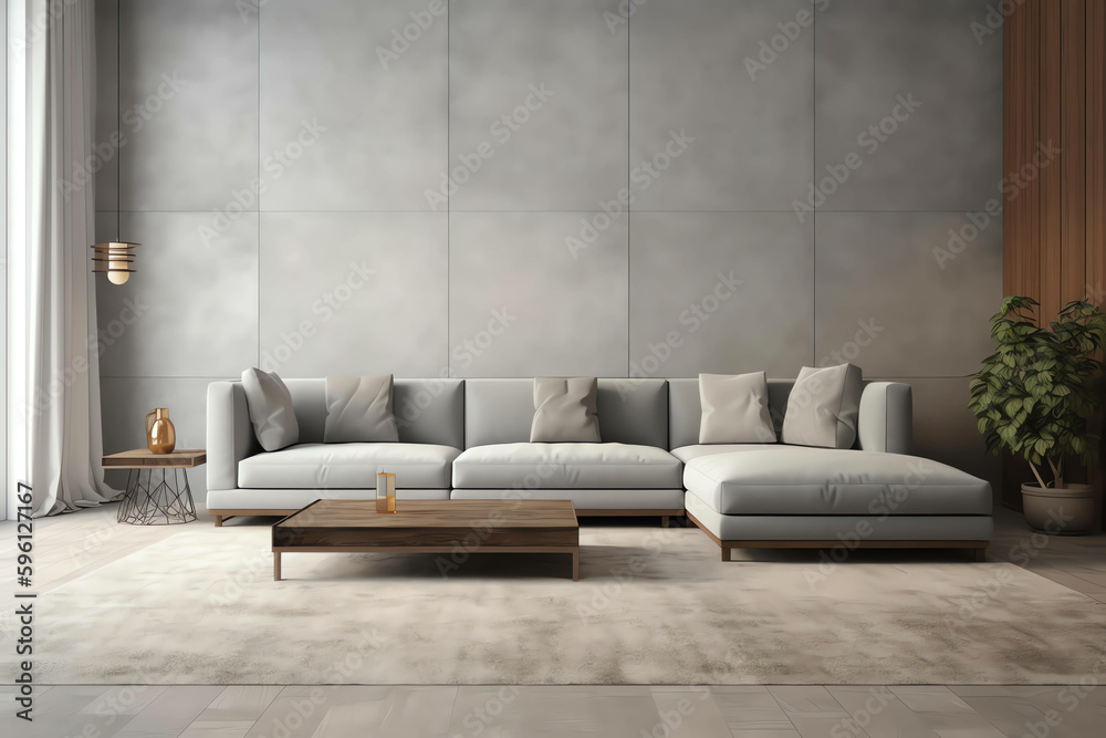 Modern Living Room 3D Render Design Minimalist style. generative ai Modern Living Room 3D Render Design Minimalist style. generative ai