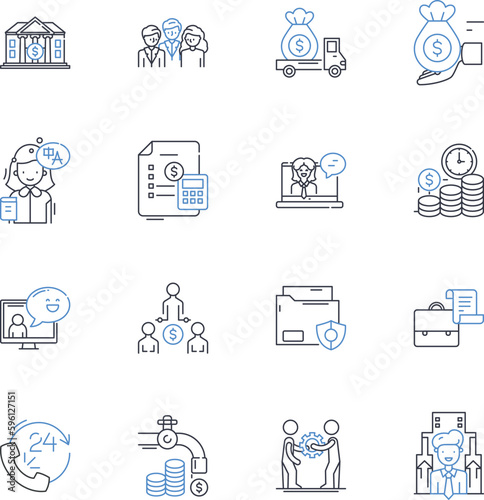 Employee improvement line icons collection. Training, Development, Coaching, Feedback, Goal-setting, Motivation, Recognition vector and linear illustration. Accountability,Empowerment,Resilience