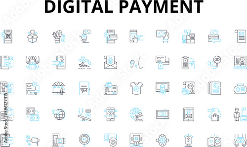 Digital payment linear icons set. Paypal, Venmo, Apple Pay, Google Pay, Bitcoin, Cryptocurrency, Mobile wallet vector symbols and line concept signs. Contactless,E-wallet,Online payment illustration