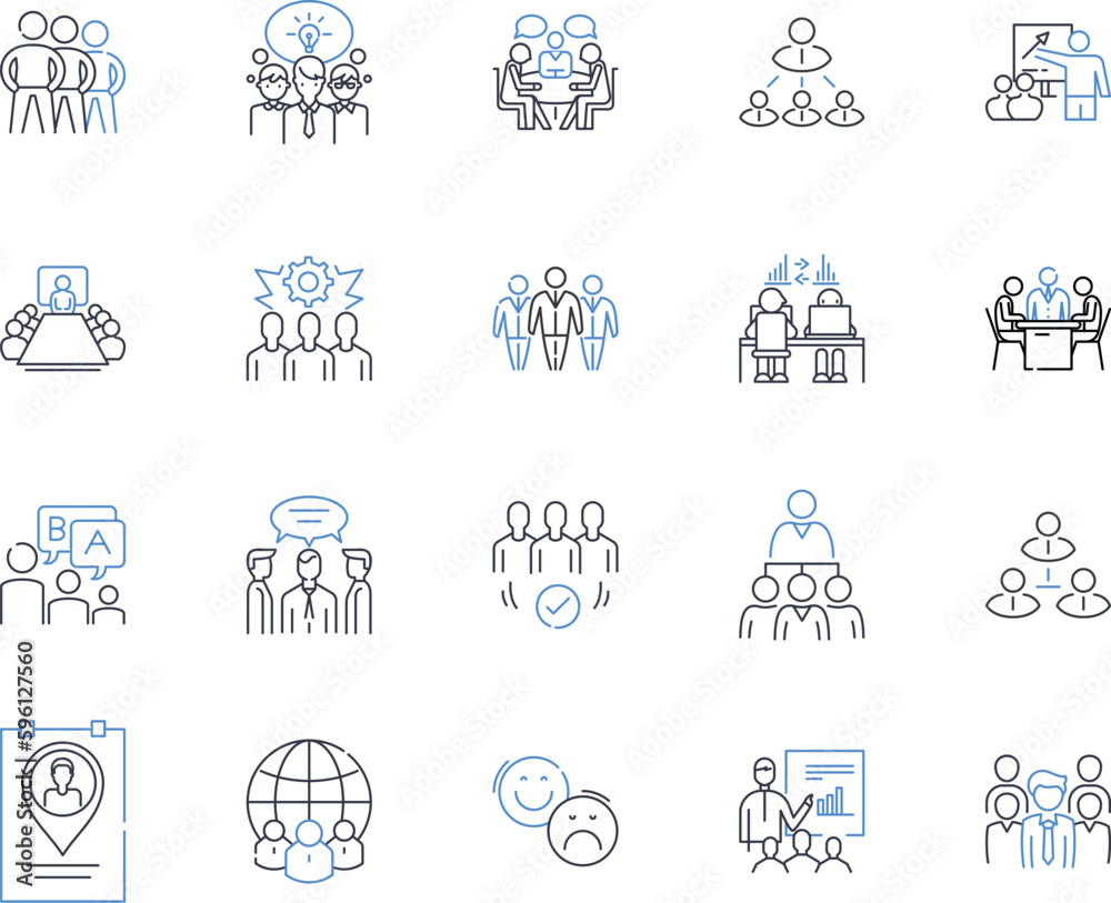 Unified approach line icons collection. Integration, Consolidation, Standardization, Unification, Collaboration, Synergy, Homogenization vector and linear illustration. Alignment,Streamlining