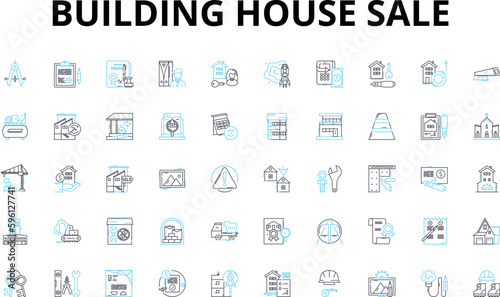 Building house sale linear icons set. Construction, Real estate, Property, Houses, Mortgage, Investment, Development vector symbols and line concept signs. Building,Architecture,Materials illustration