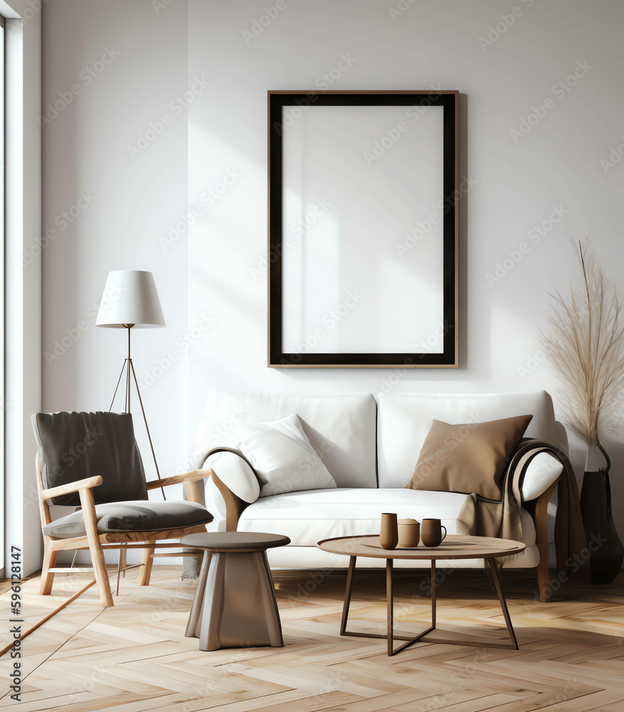 Minimalist and Modern Interior Living Room with Mockup frame and soft sofa color, generative ai Minimalist and Modern Interior Living Room with Mockup frame and soft sofa color, generative ai