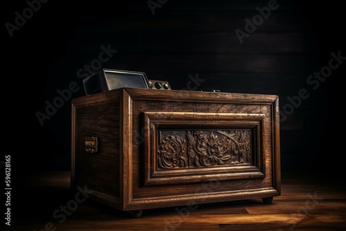 Isolated antique TV in wooden box. Vintage. Generative AI