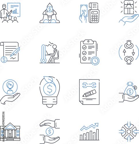 Revenue forecasting line icons collection. Forecasting, Revenue, Projections, Analysis, Estimation, Prediction, Analytics vector and linear illustration. Projection,Planning,Modeling outline signs set