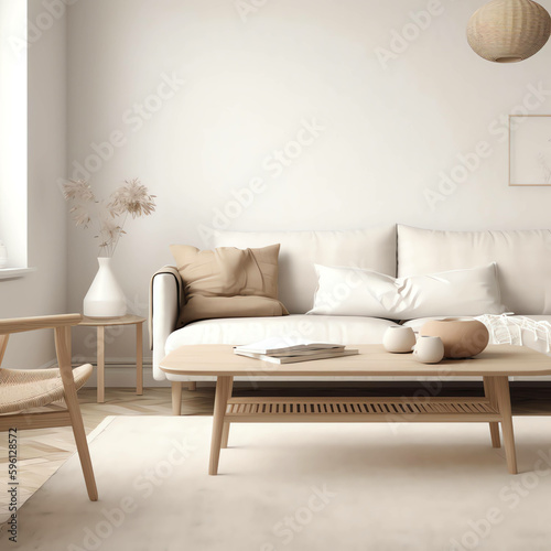 Scandinavian Natural Style: Transform Your Living Room with Simple, Elegant Decor. generative ai © arlila