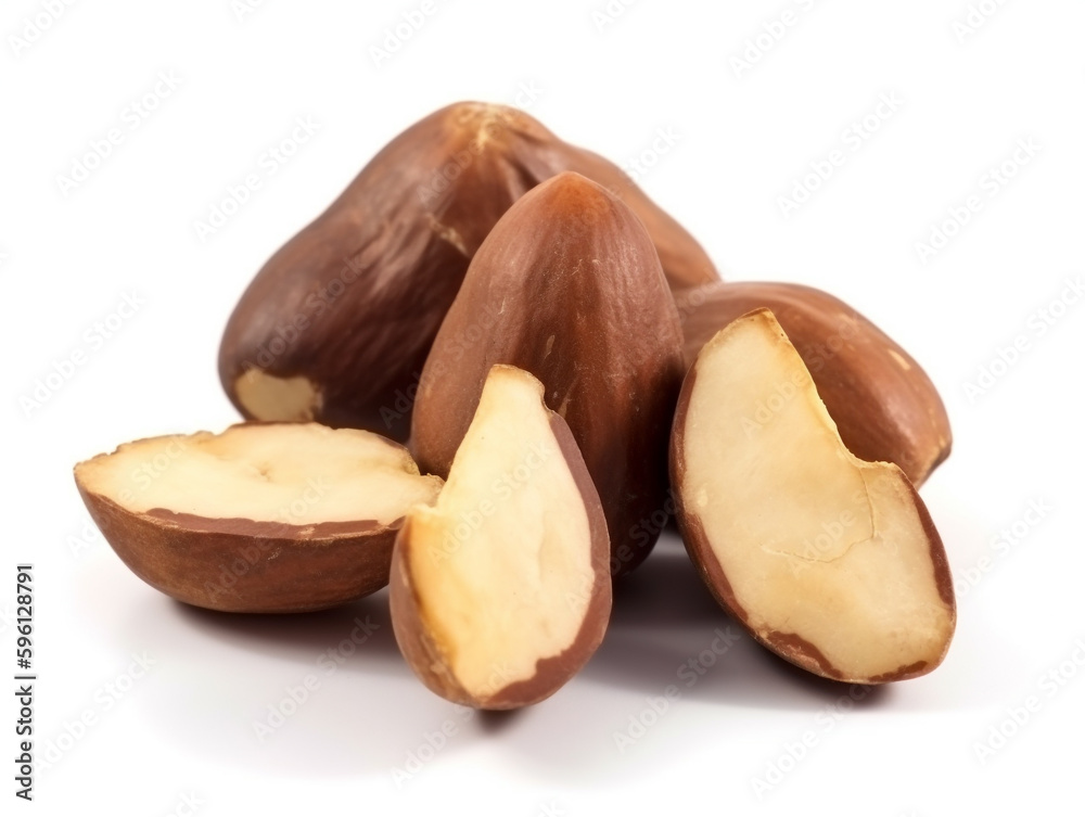 A pile of hazelnuts with the skin peeled and the skin is cracked. A pile of hazelnuts with the skin peeled and the skin is cracked.