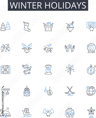 Winter holidays line icons collection. Christmas season, Yuletide, Festive season, Holiday season, Advent, Hanukkah, Kwanzaa vector and linear illustration. Boxing Day,New Year's Eve,Epiphany outline
