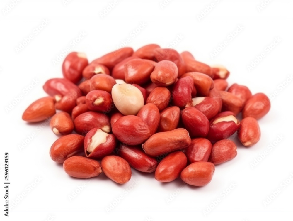 A pile of peanuts on a white background A pile of peanuts on a white background