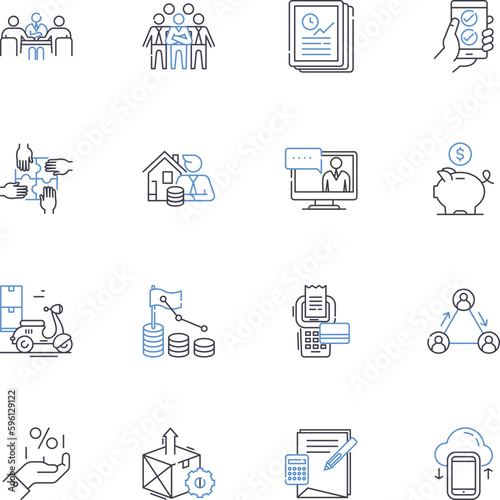 Lead generation line icons collection. Prospecting, Acquisition, Conversion, Database, Contacts, Engagement, Funnels vector and linear illustration. Targeted,Qualified,Interest outline signs set