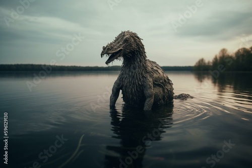 Unidentified creature on the lakeside | mythical. Generative AI