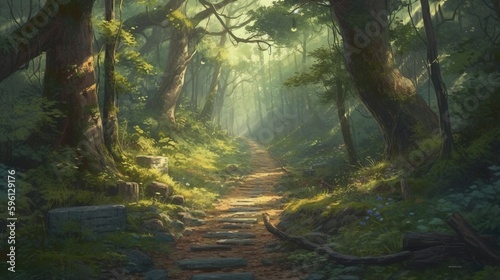 forest marrow path wind, digital art illustration, Generative AI