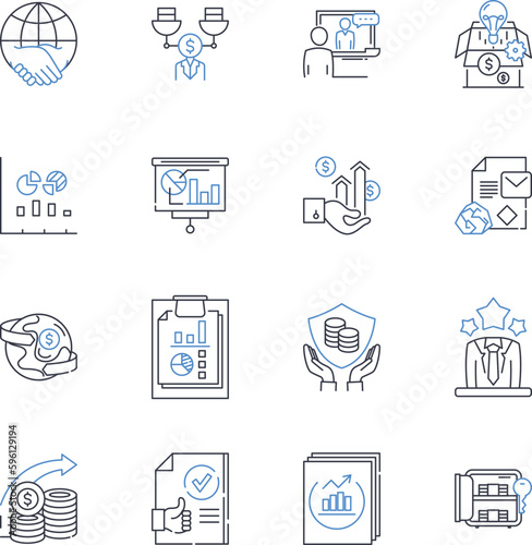 Funds sector line icons collection. Investments, Portfolio, Diversification, Trading, Profit, Assets, Securities vector and linear illustration. Equities,Bonds,Derivatives outline signs set