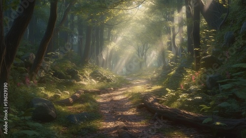 forest marrow path wind, digital art illustration, Generative AI