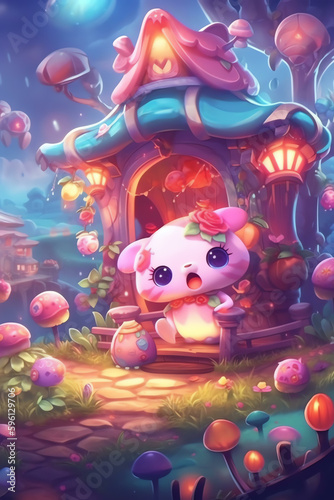 adorable and cute Creative Cartoon Fantasy and adorable and cute character Artistic and Playful Designs in a Colorful Village - Generative AI