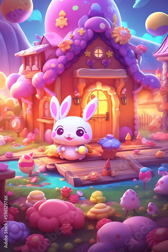 adorable and cute Creative Cartoon Fantasy and adorable and cute character Artistic and Playful Designs in a Colorful Village - Generative AI