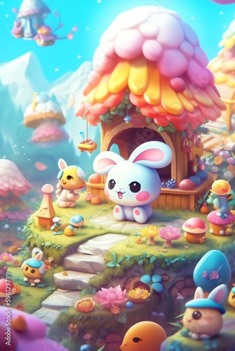 adorable and cute Creative Cartoon Fantasy and adorable and cute character Artistic and Playful Designs in a Colorful Village - Generative AI © arlila