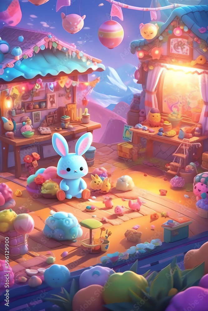 Creative Cartoon Fantasy and adorable and cute character Artistic and Playful Designs in a Colorful Village - Generative AI
