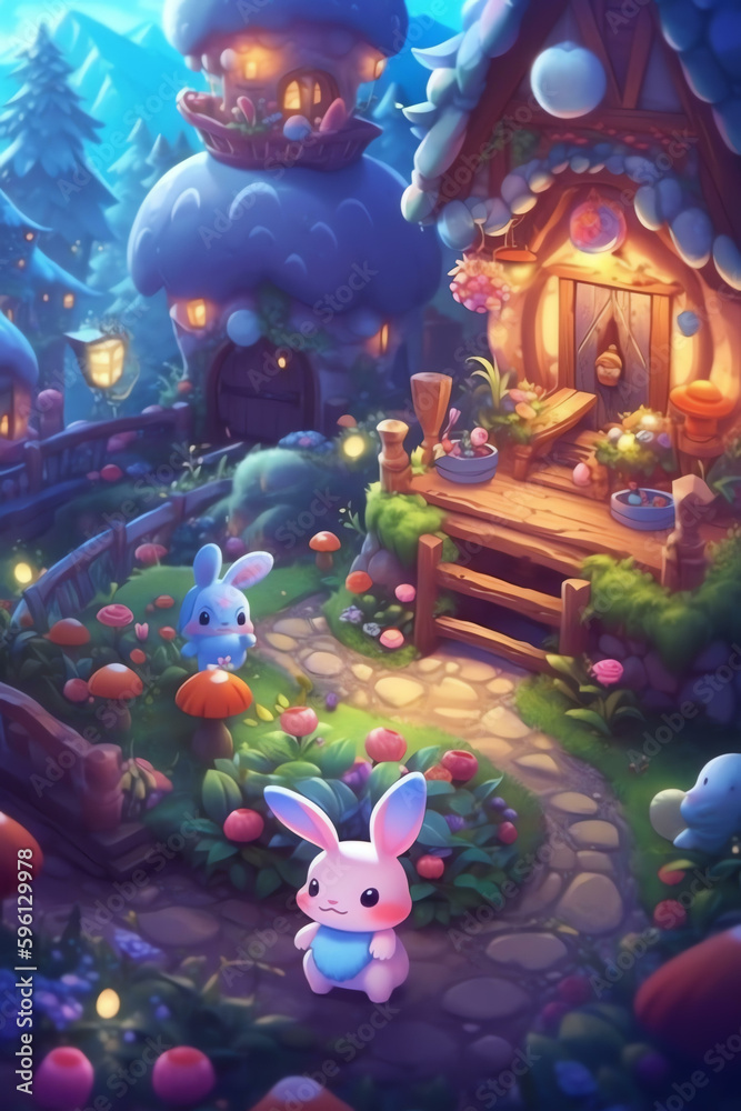Creative Cartoon Fantasy and adorable and cute character Artistic and Playful Designs in a Colorful Village - Generative AI
