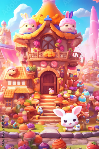 Creative Cartoon Fantasy and adorable and cute character Artistic and Playful Designs in a Colorful Village - Generative AI 
