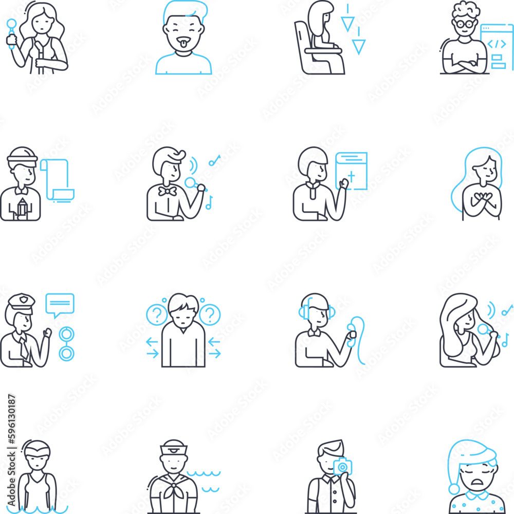 Fearful emotions linear icons set. Dread, Fright, Terror, Horror, Panic, Unease, Anguish line vector and concept signs. Apprehension,Jitteriness,Anxiety outline illustrations Fearful emotions linear icons set. Dread, Fright, Terror, Horror, Panic, Unease, Anguish line vector and concept signs. Apprehension,Jitteriness,Anxiety outline illustrations