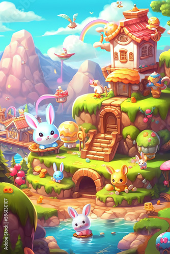 Wallpaper Mural Creative Cartoon Fantasy and adorable and cute character Artistic and Playful Designs in a Colorful Village - Generative AI
 Torontodigital.ca