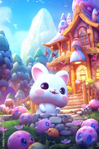Creative Cartoon Fantasy and adorable and cute character Artistic and Playful Designs in a Colorful Village - Generative AI  © arlila