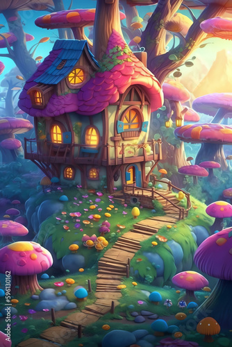 Creative Cartoon Fantasy and adorable and cute character Artistic and Playful Designs in a Colorful Village - Generative AI  © arlila