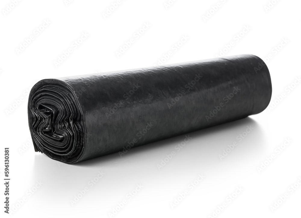 Roll of black garbage bags on white background Roll of black garbage bags on white background