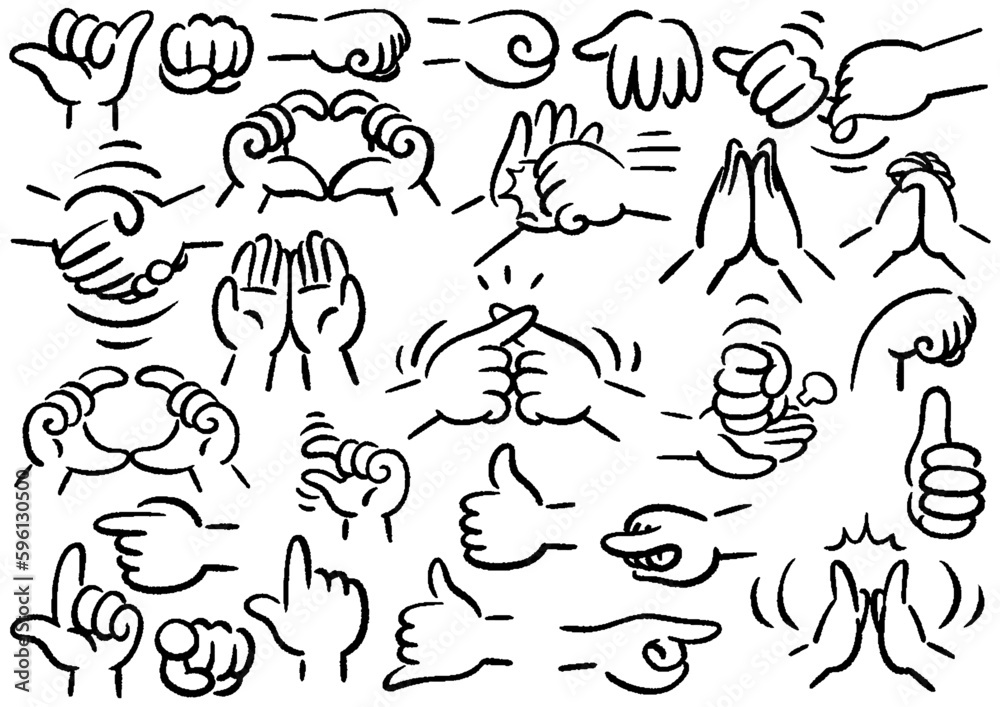 コミカルな手描きの手 ハンドサインのセット02 コミカルな手描きの手 ハンドサインのセット02