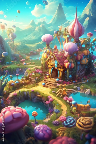 Playful Designs: Blurred Elements and Vibrant Colors in a Fantasy Village - Generative AI  © arlila