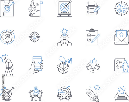 Economic strategies line icons collection. Investment, Innovation, Stability, Growth, Sustainability, Competitiveness, Productivity vector and linear illustration. Diversification,Localization