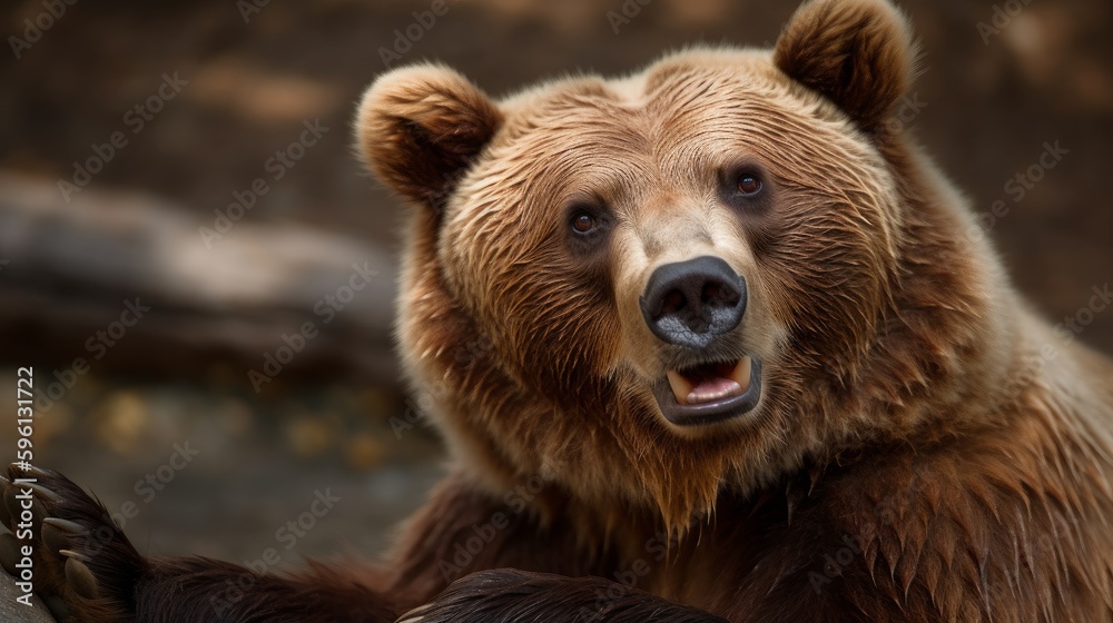 Brown bear with smile and paws ready. AI generated