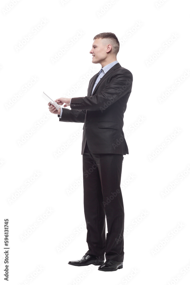 happy young businessman with a digital tablet . happy young businessman with a digital tablet .