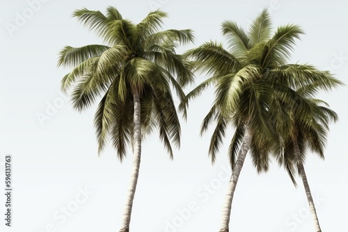Realistic coconut palm trees isolated on transparent background. Available in all seasons. 3D rendering for digital designers. Generative AI