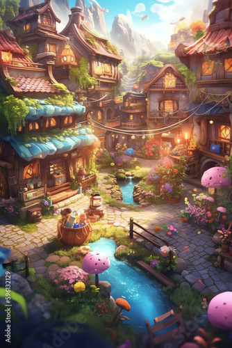 Artistic Enchantment: A Creative and Colorful Enchanted Village - Generative AI  © arlila