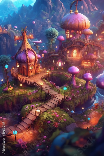 Artistic Enchantment: A Creative and Colorful Enchanted Village - Generative AI 