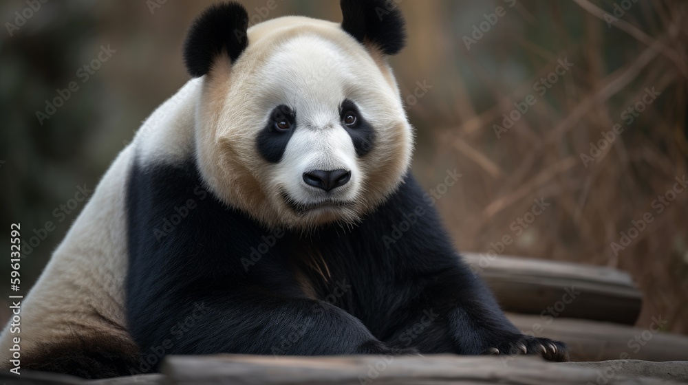 Fototapeta premium Chubby panda with black and white fur. AI generated