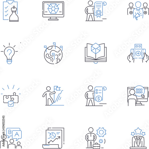 Program coordination line icons collection. Alignment, Communication, Collaboration, Leadership, Organization, Planning, Performance vector and linear illustration. Strategy,Integration,Management