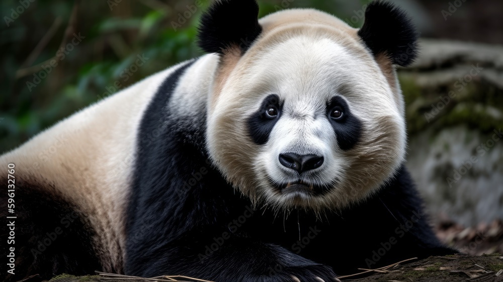 Obraz premium Chubby panda with black and white fur. AI generated
