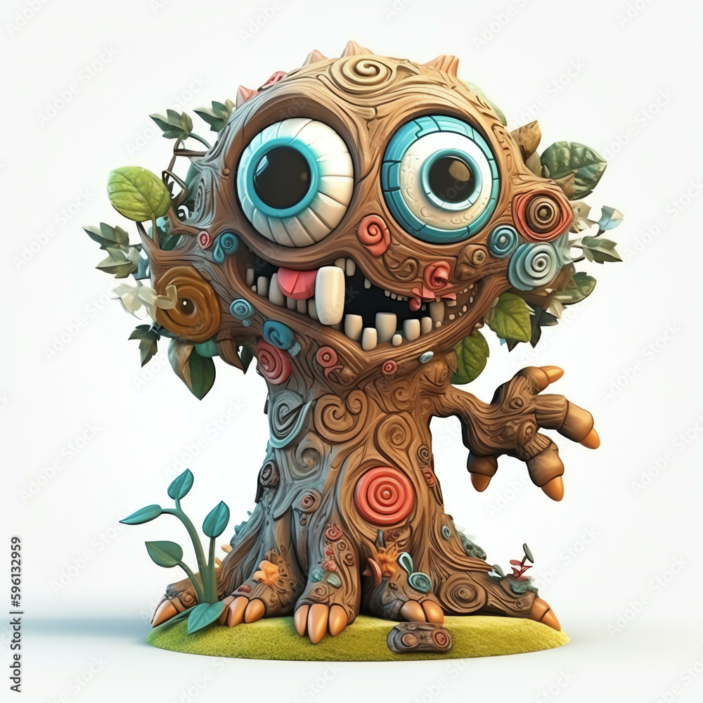 3D Cartoon Illustration of a Monster Tree with Many Expressive Eyes Generative ai 3D Cartoon Illustration of a Monster Tree with Many Expressive Eyes Generative ai