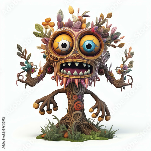 Colorful Cartoon Tree Monster with Expressive Character Design in 3D generative ai