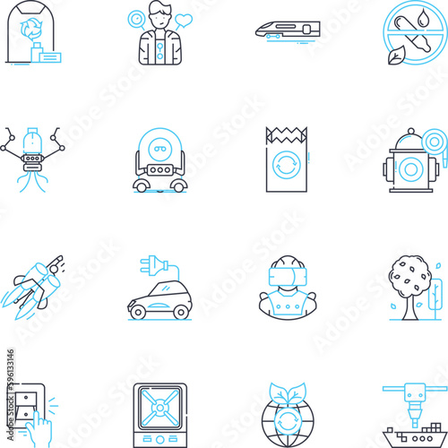Multinational commerce linear icons set. Globalization, Trade, Expansion, Import/export, Interconnectivity, Finance, Diversity line vector and concept signs. Localization,Logistics,Supply chain