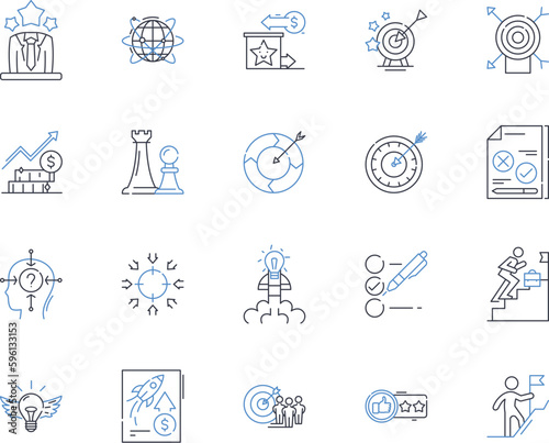Group administration line icons collection. Management, Coordination, Leadership, Communication, Delegation, Organization, Collaboration vector and linear illustration. Facilitation,Supervision
