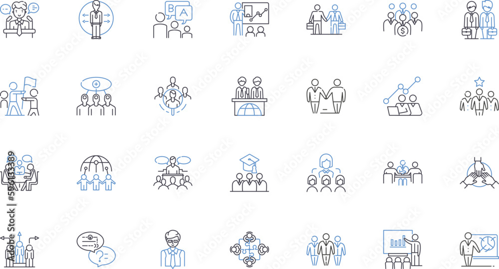 Board of directors meeting line icons collection. Governance, Strategy, Decision-making, Compliance, Transparency, Accountability, Sustainability vector and linear illustration. Leadership,Diversity Board of directors meeting line icons collection. Governance, Strategy, Decision-making, Compliance, Transparency, Accountability, Sustainability vector and linear illustration. Leadership,Diversity