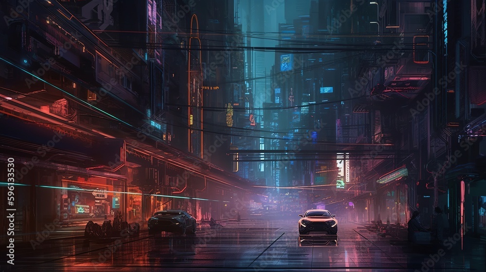 vibrant future scene city, digital art illustration, Generative AI
