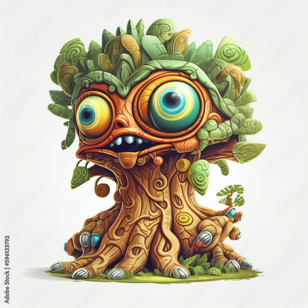 Cartoon 3D Many-Eyed Cartoon Monster Tree with Expressive Character Designs and Generative AI

