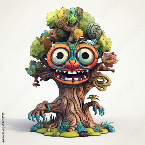 Cartoon 3D Many-Eyed Cartoon Monster Tree with Expressive Character Designs and Generative AI 