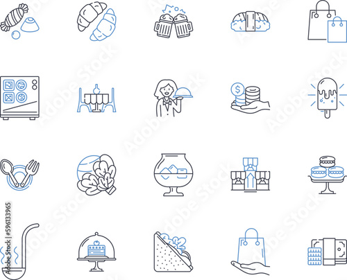 Culinary oversight line icons collection. Inspection, Monitoring, Auditing, Compliance, Control, Observation, Surveillance vector and linear illustration. Review,Governance,Documentation outline signs