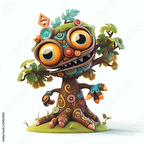 Cartoon 3D Expressive Character Designs of a Polychrome Monster Tree with Generative AI 