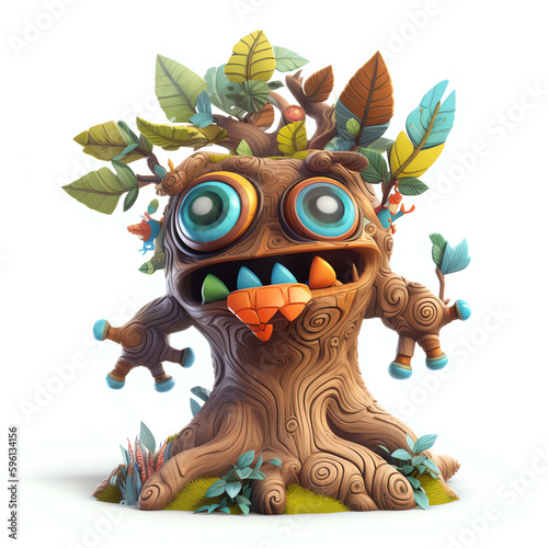 Cartoon 3D Expressive Character Designs of a Polychrome Monster Tree with Generative AI 